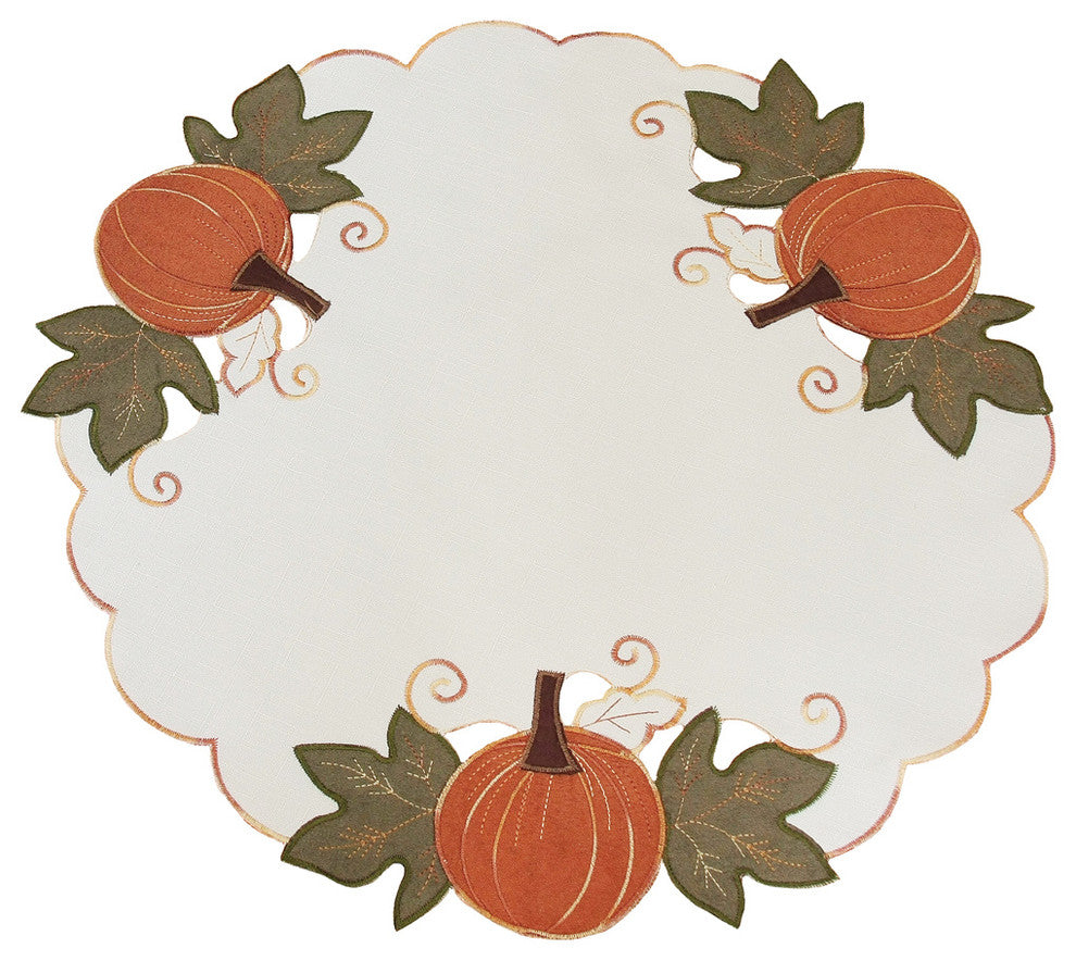 Pumpk" Patch Embroidered CutworkFall Placemats, 16'' Round, Set of 4