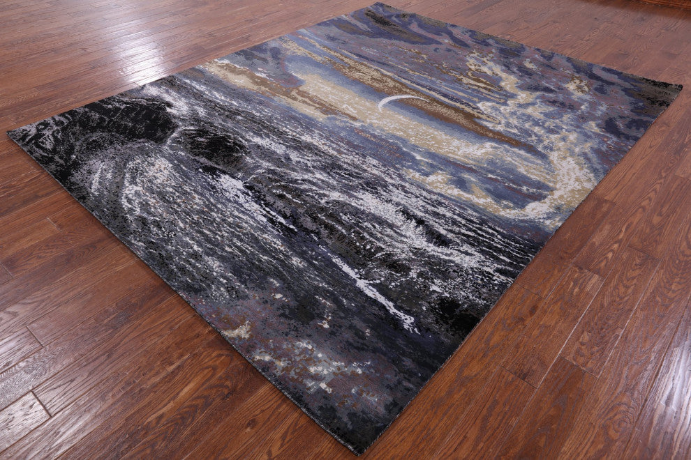 Moon And Sea Wool and Silk Hand Knotted Rug 8' 2" X 10' 1" Q9102