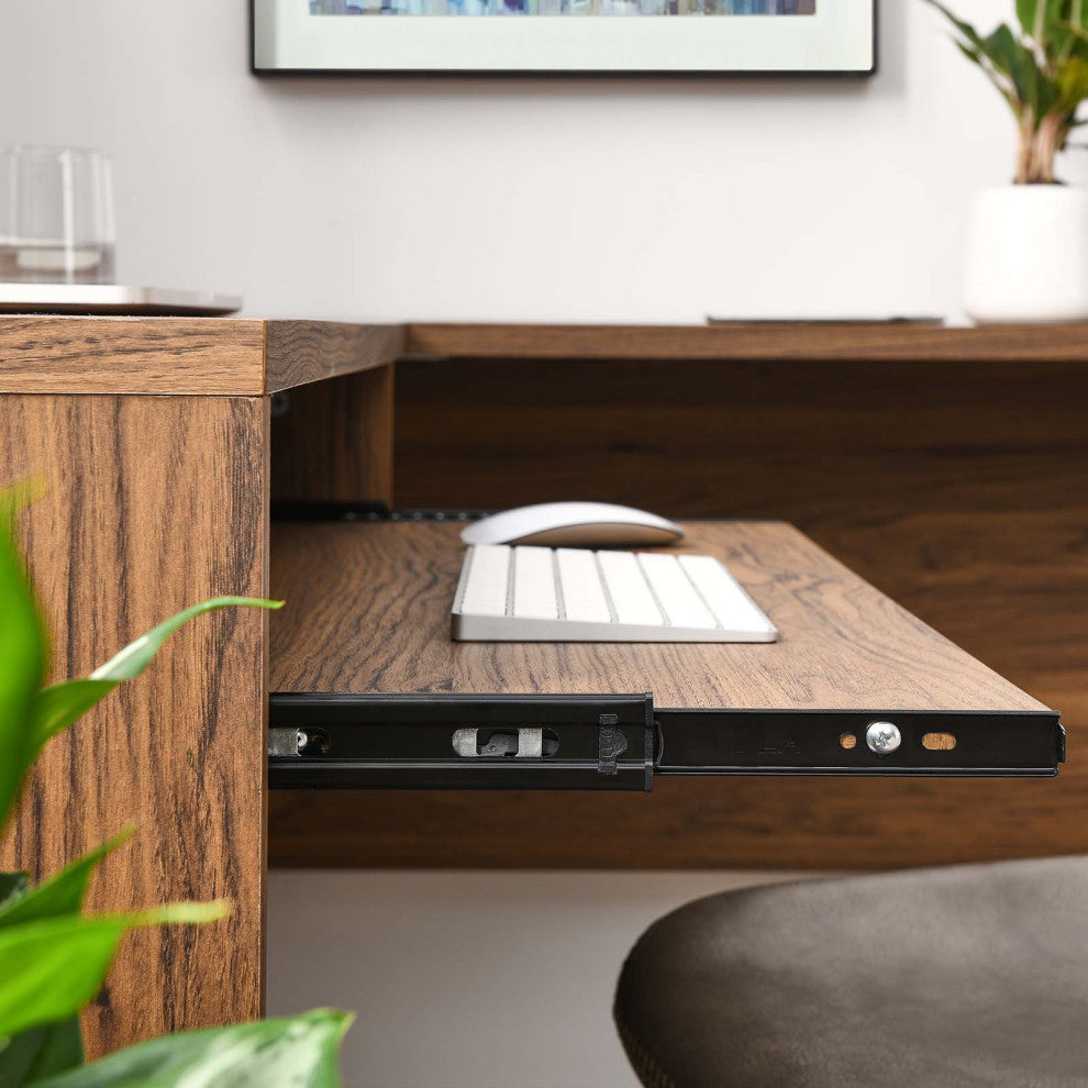 Venture L-Shaped Wood Office Desk, Walnut
