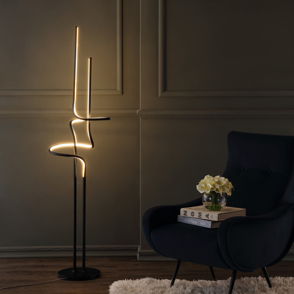 Sketch 64" Minimalist Metal Integrated LED Floor Lamp, Black