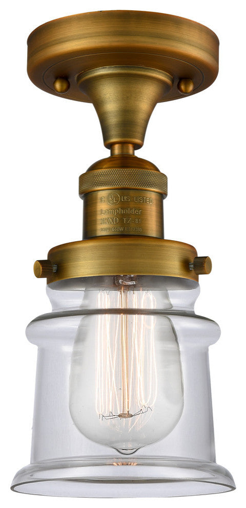 Small Canton 1-Light Semi-Flush Mount, Brushed Brass, Clear