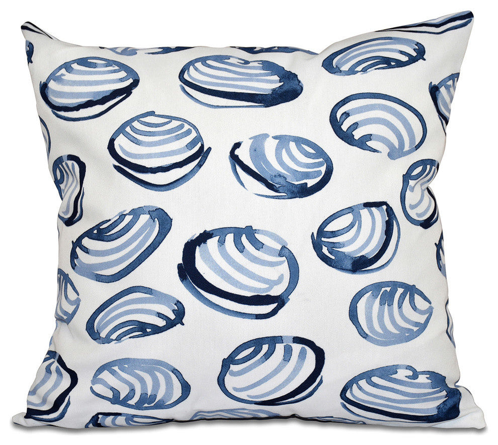 Clams, Geometric Print Pillow, Blue, 20"x20"