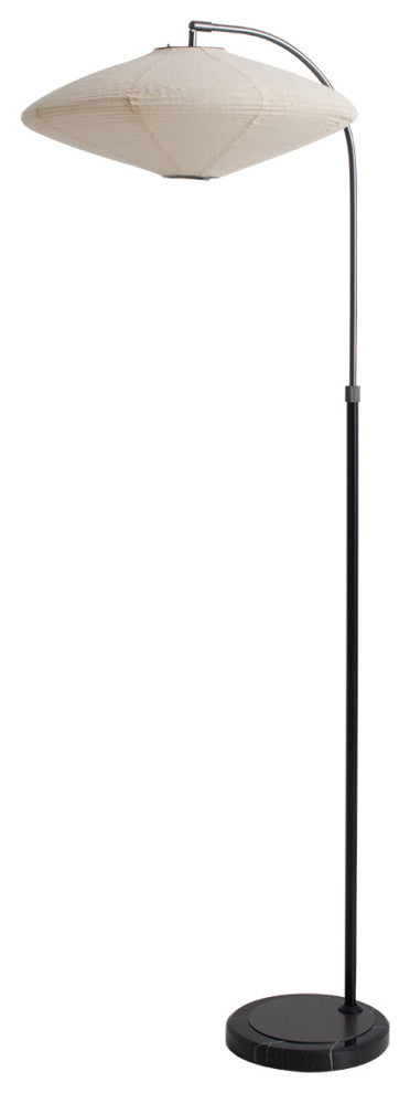 Roswell Floor Lamp Matte Black Finish, White Linen Shade, Black Marble Base
