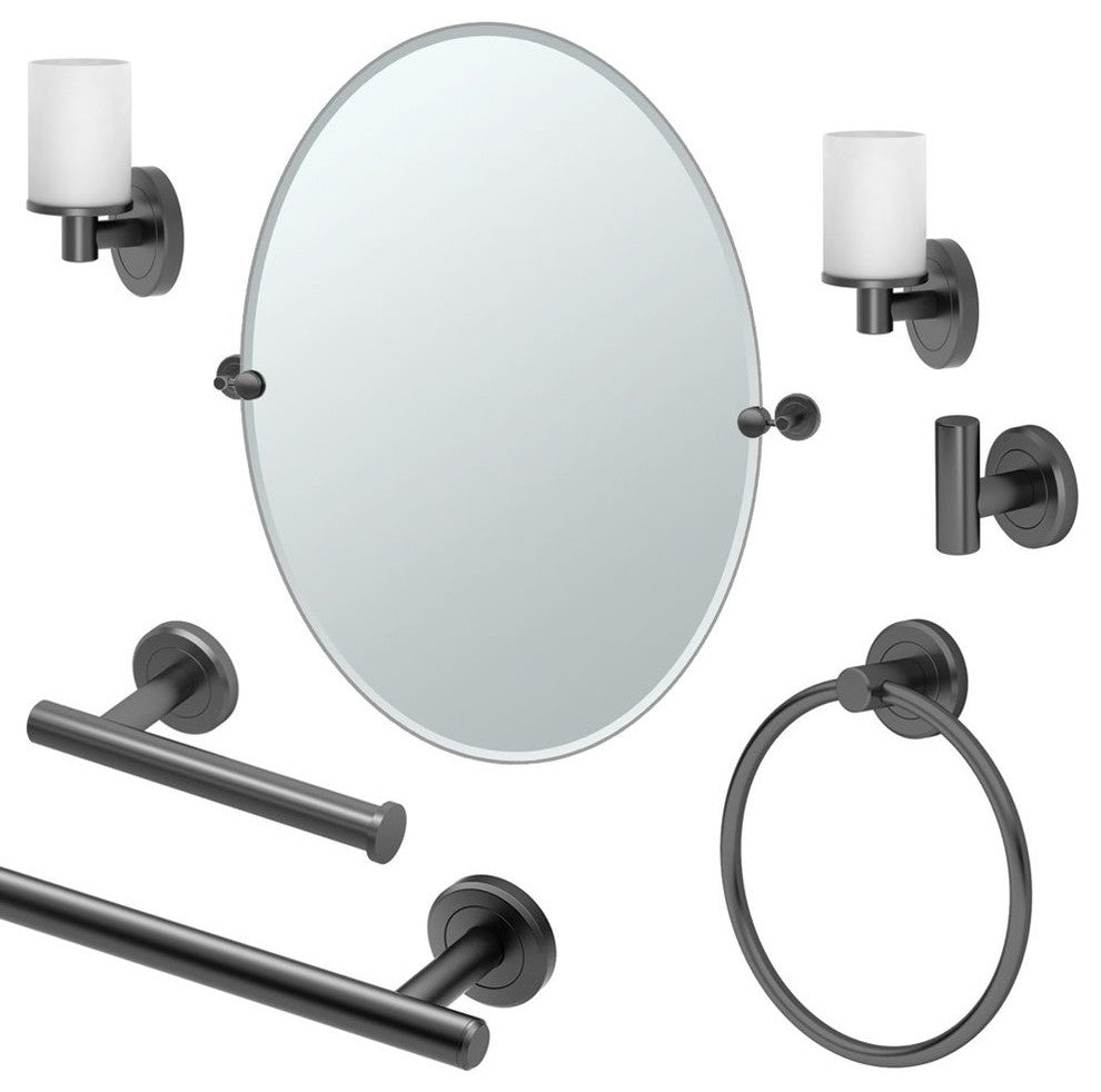 Gatco Latitude2 5-Piece Bathroom Accessory Kit with Mirror, Matte Black