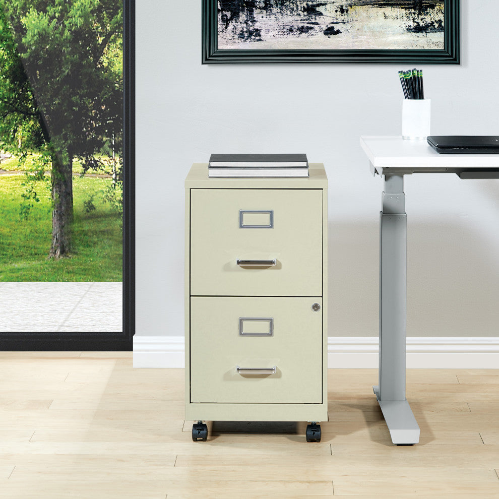 2 Drawer Mobile Locking Metal File Cabinet, Tan
