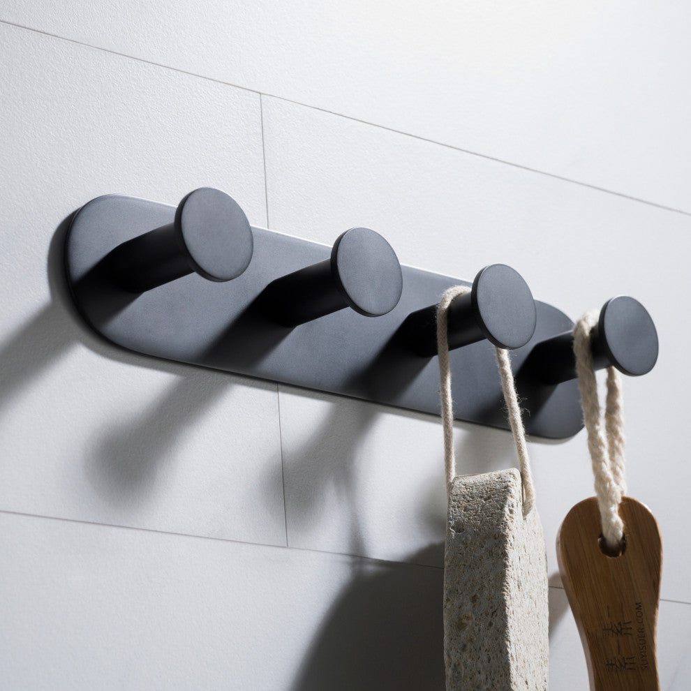 Elie Bathroom Robe and Towel 4-Hooks Rack, Black