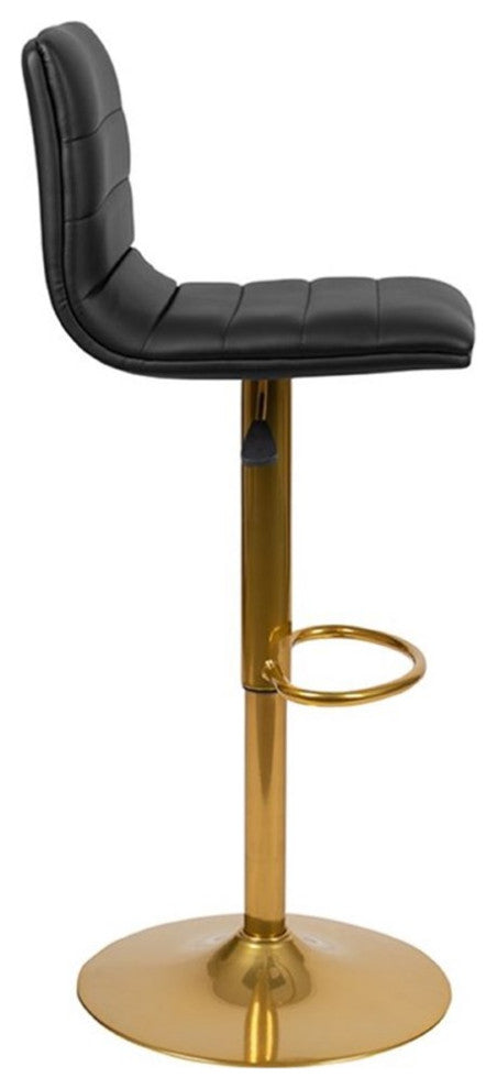 Modern Vinyl Adjustable Height Barstool with Horizontal Stitch Back, Set of 2, B