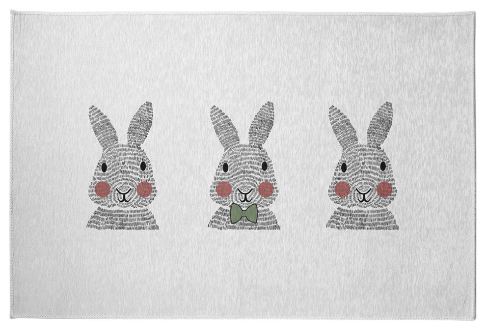 Bunny Triplets Easter Chenille Rug, Laurel Tree Green, 4'x6'