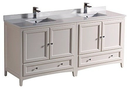 Fresca Oxford 72" Antique White Traditional Double Sink Bathroom Cabinets
