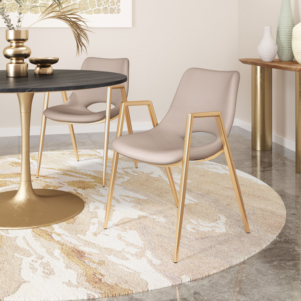 Desi Dining Chair, Set of 2 Beige/Gold