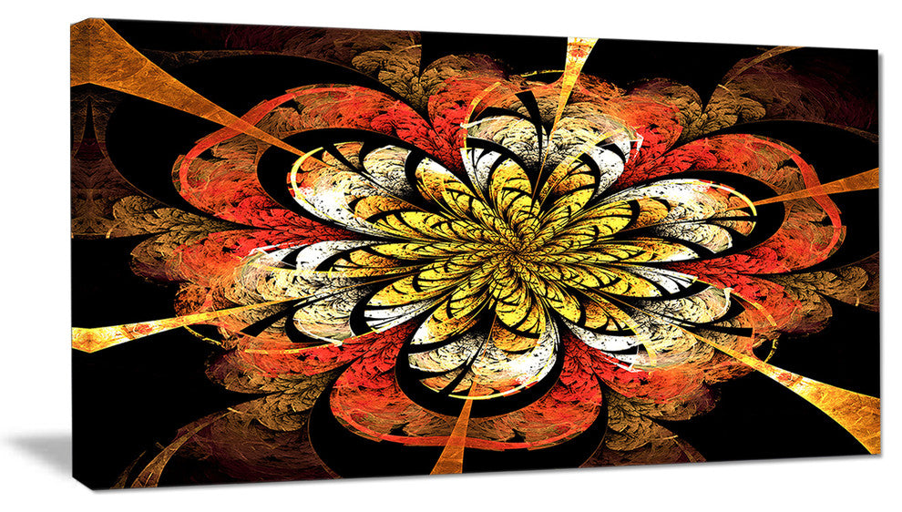 Dark Yellow Orange Fractal Flower, Abstract Wall Art Canvas, 40x20