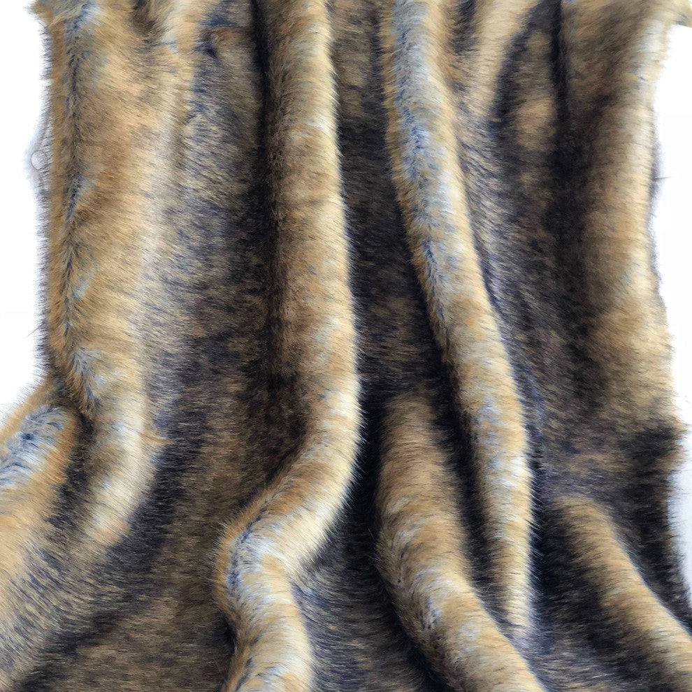 Plutus Brown and Grey Wild Grizzly Bear Faux Fur Luxury Throw, Blanket 80l X 110
