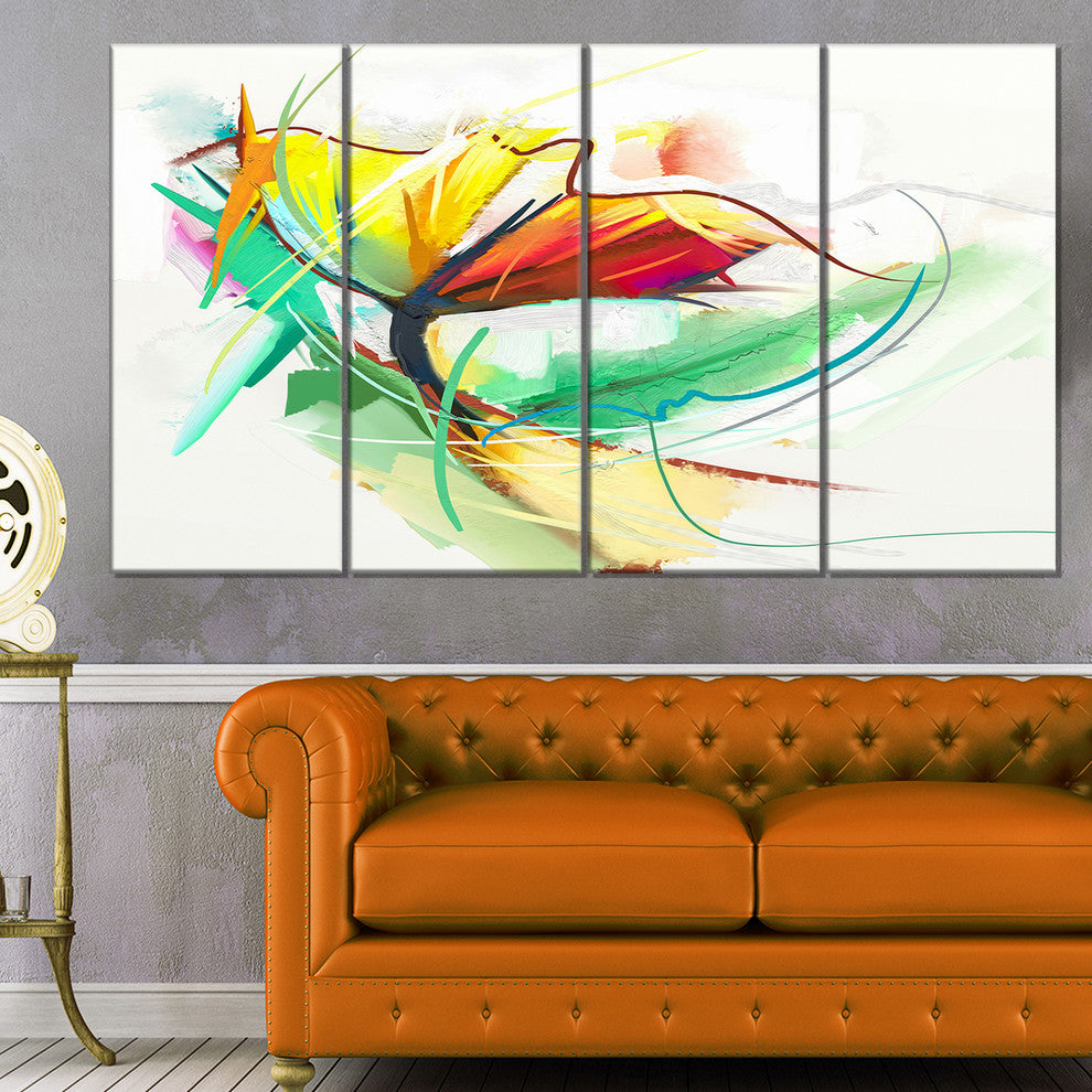 Still Life of Yellow Red Color Flower, Floral Canvas Print, 48"x28", 4 Panels