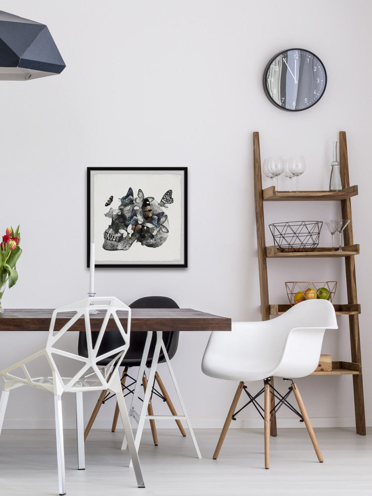 "Butterfly Swarm and Skull" Framed Painting Print, 32x32