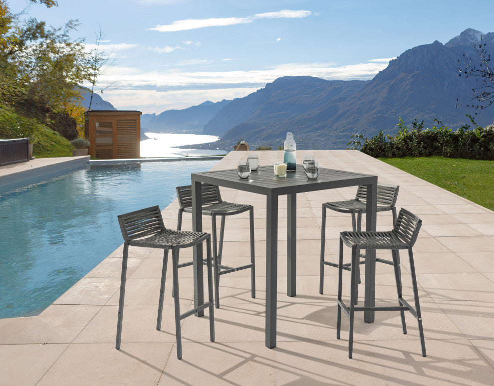 Maldives Rope Fabric Outdoor Patio Barstool (Set of 2), Grey