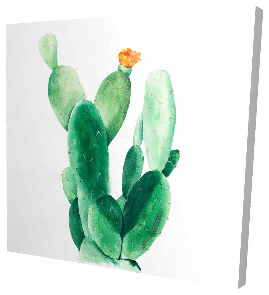 Watercolor Cactus With Flower, Fine Art Gallery Wrapped Canvas, 24"x24"