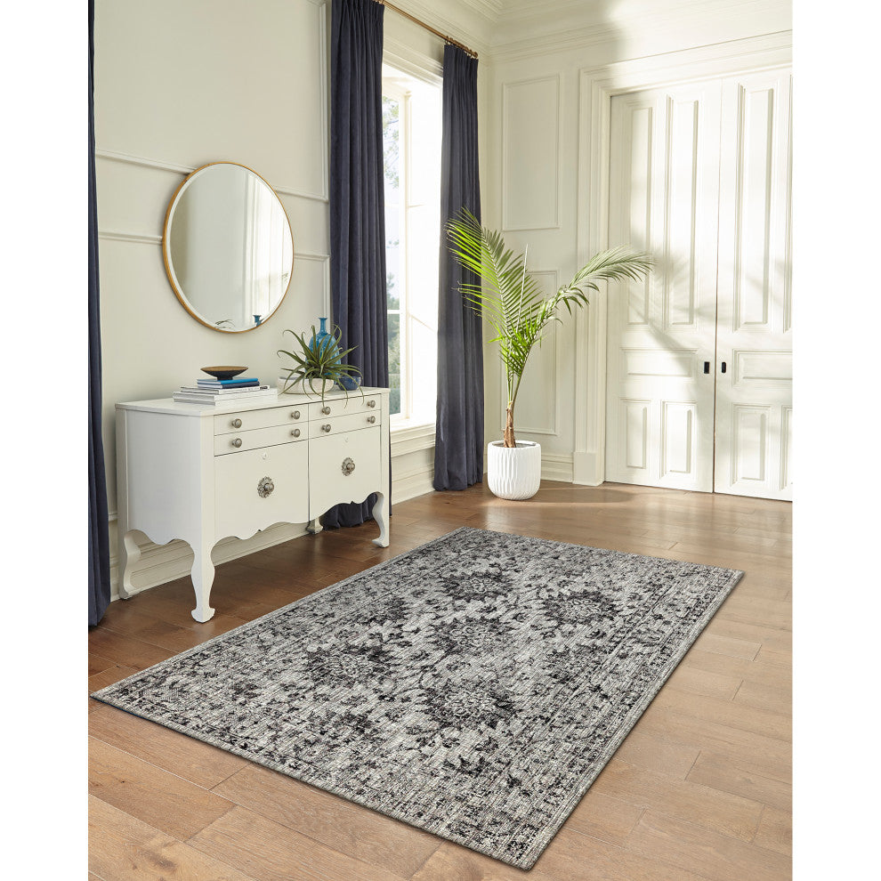 Carmel Vintage Floral Indoor/Outdoor Rug, Black, 7'10"x9'10"