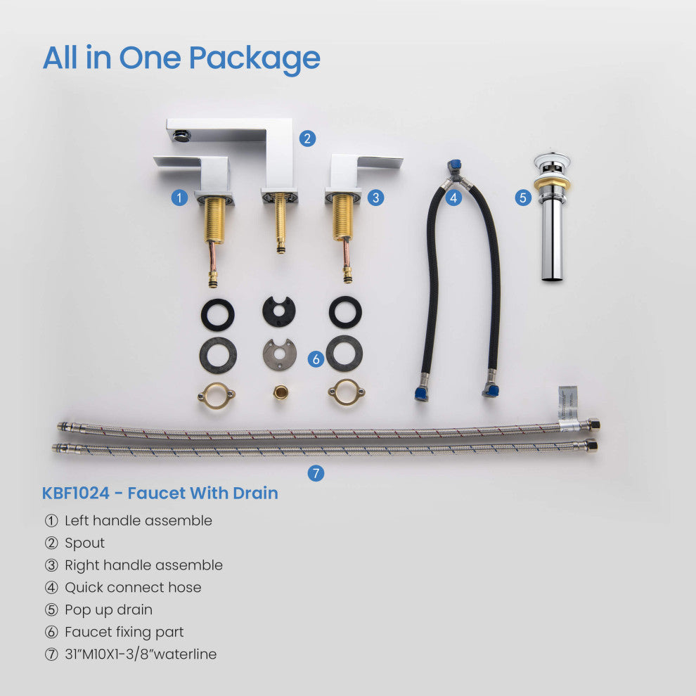 Cube 8" Widespread Bathroom Sink Faucet With Drain Assembly, Chrome