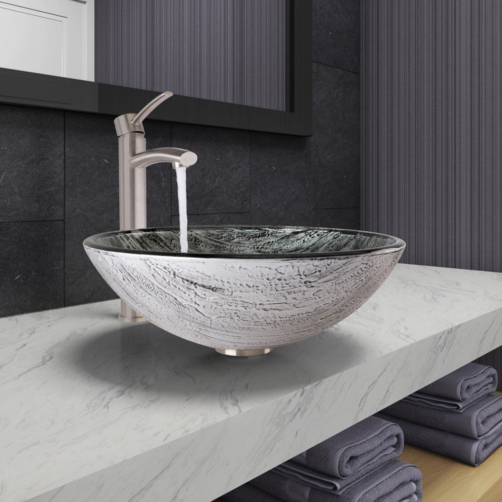 Giovanni 17"L x 17"W Glass Vessel Sink and Milo 13"H Faucet Set