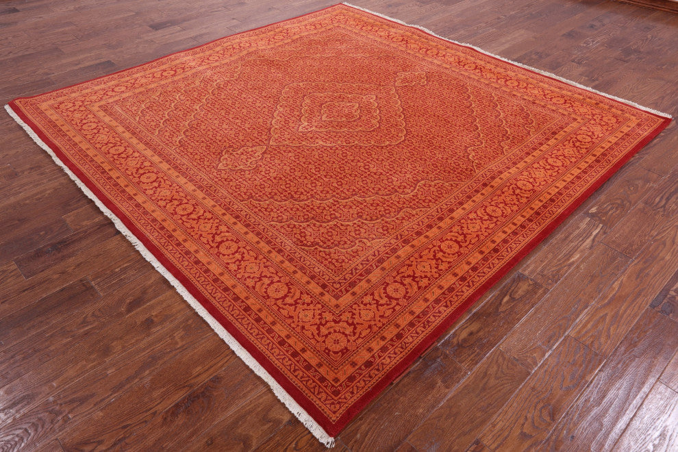 8' Square Wool & Silk Persian Tabriz Hand Knotted Rug - Q13007
