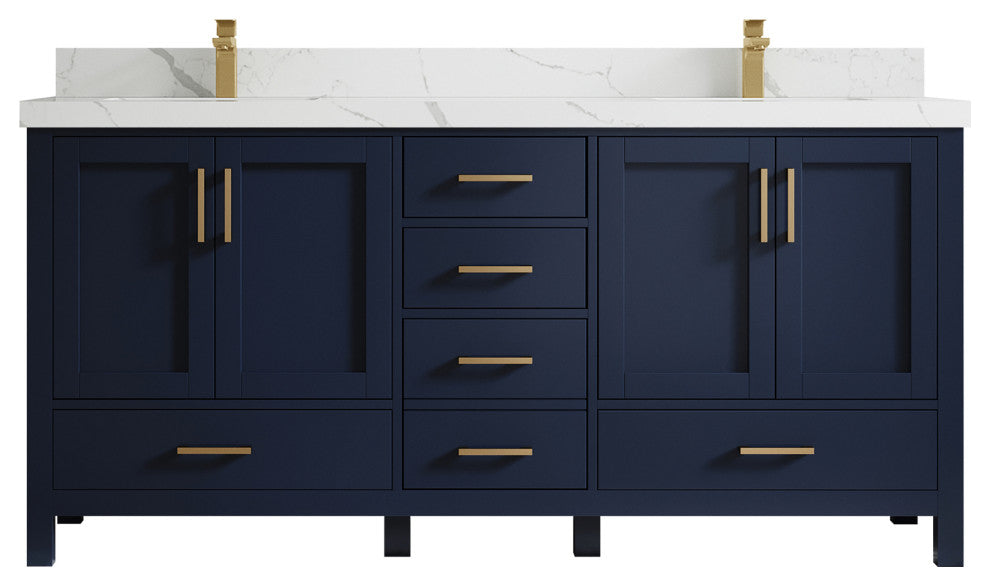 Willow Collections Malibu Vanity, Navy Blue, Calacatta Quartz, 72"