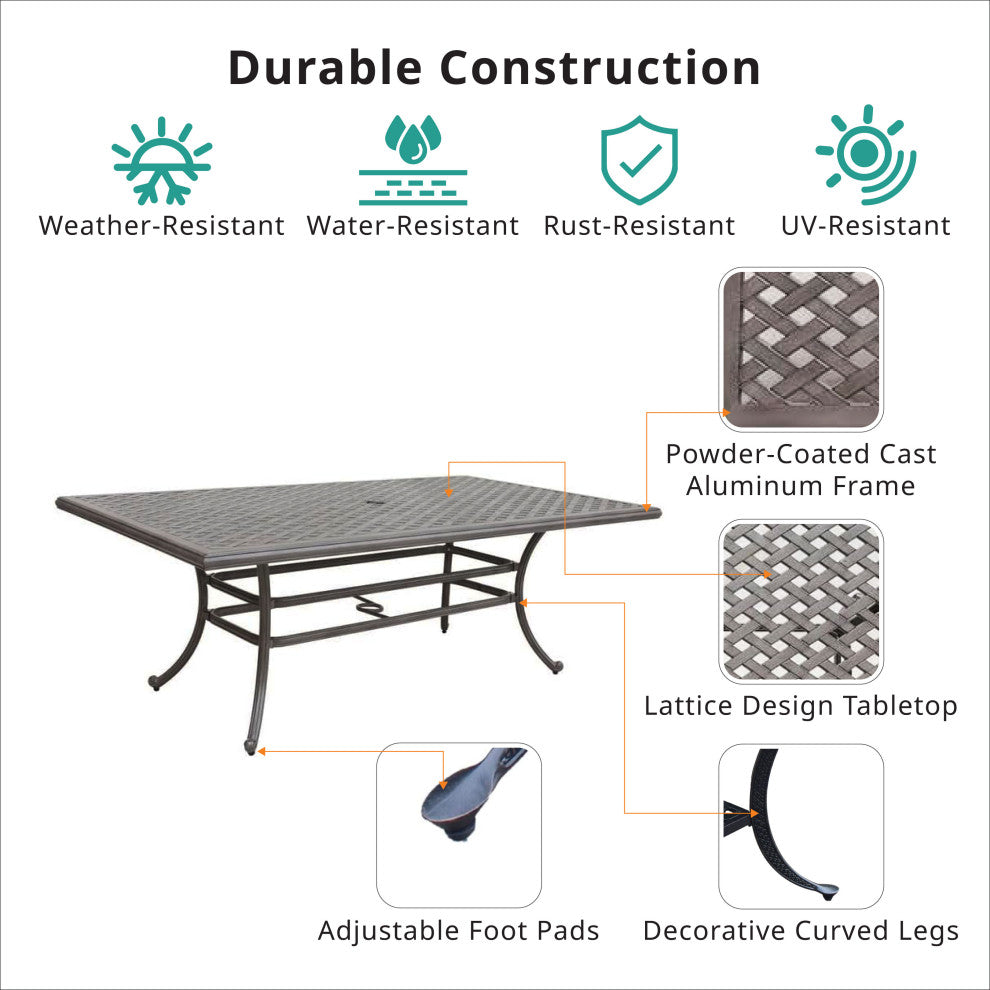 Carlsbad 46x86 Inch Cast Aluminum Rectangle Table, Heritage Grey