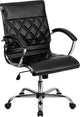 Mid-Back Black Leather Executive Swivel Chair With Chrome Base and Arms