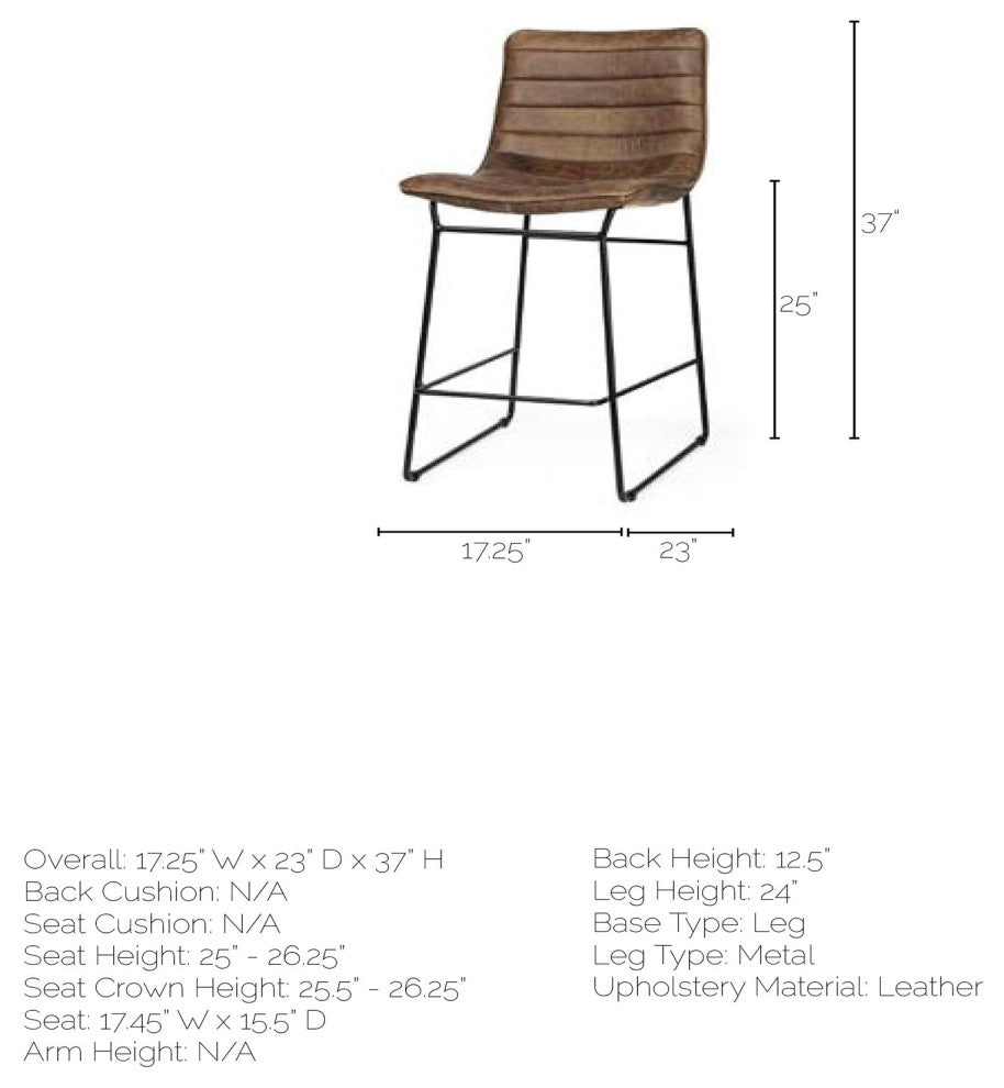 Meritt Brown Genuine Leather Seat with Black Metal Frame Counter Stool
