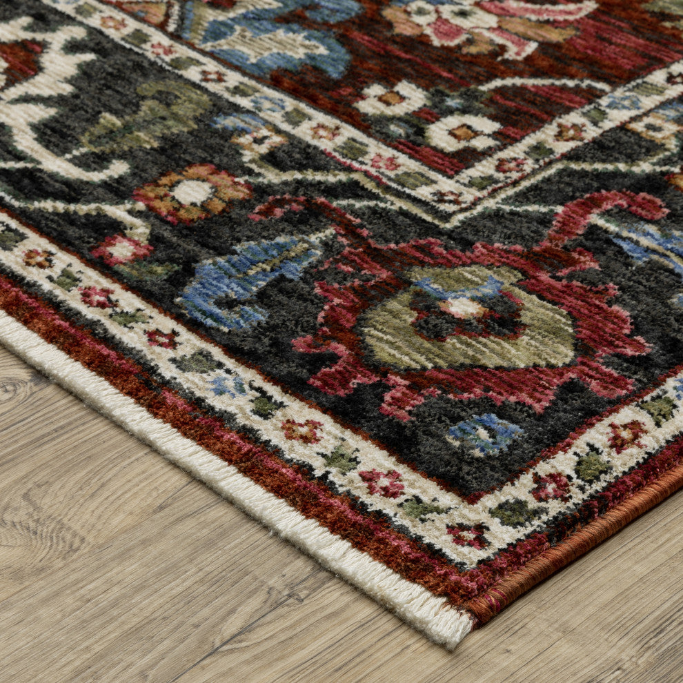 Hanford Bordered Persian Red/Multi Fringe Edge Area Rug 7'10" x 10'10"