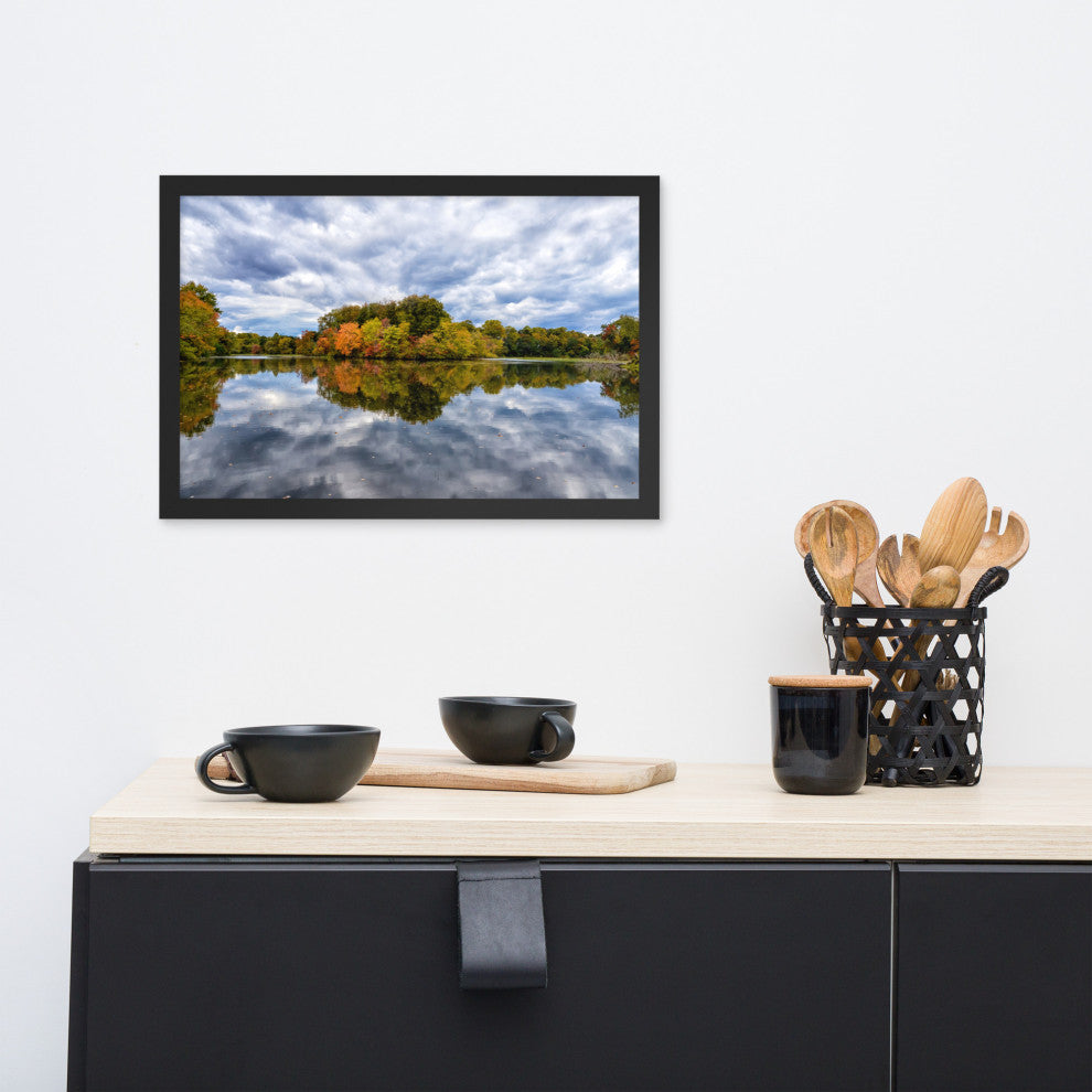 Autumn Reflections Rural Landscape Framed Photo Paper Wall Art Prints, Black, 12" X 18"