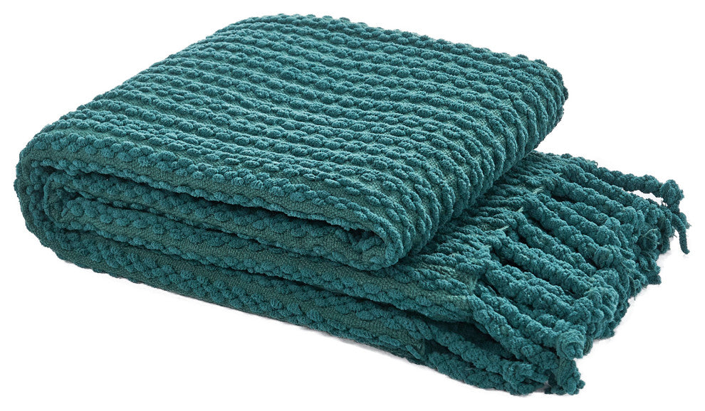 Chain Tweed Knit Throw Blanket, Deep Teal