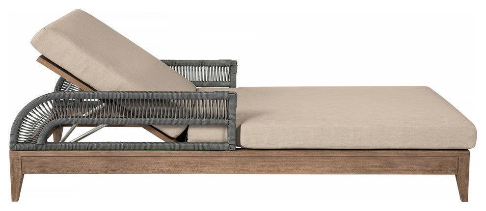 Orbit Outdoor Patio Chaise Lounge Chair, Wood Gray Rope &Taupe Olefin Cushions