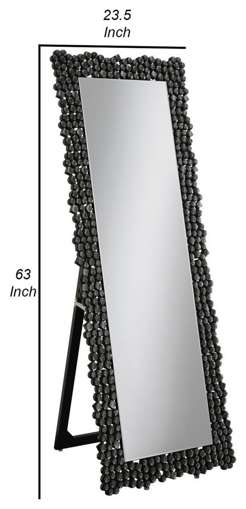 Benzara BM282016 Classic Portrait Floor Mirror, Rhinestone Inlay, Cheval, Black