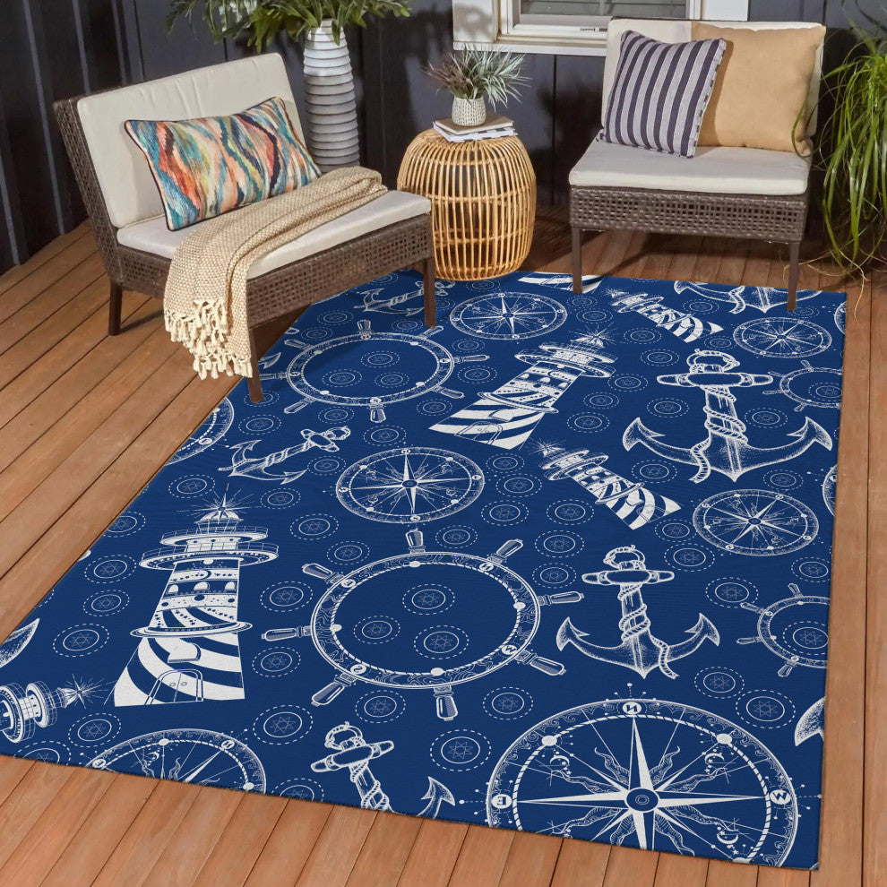 Indoor/Outdoor Harbor HA9 Navy Machine Washable 10' x 14' Rug