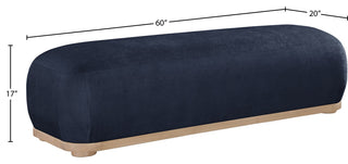 Calum Upholstered Bench, Navy, Chenille Fabric, Natural Finish