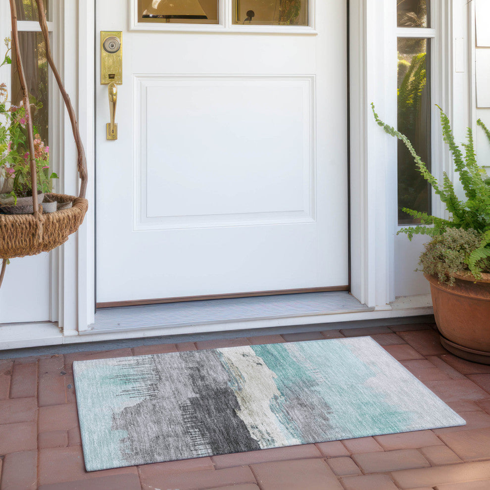 Machine Washable Indoor/Outdoor Chantille ACN1880 Teal 1'8" x 2'6" Rug