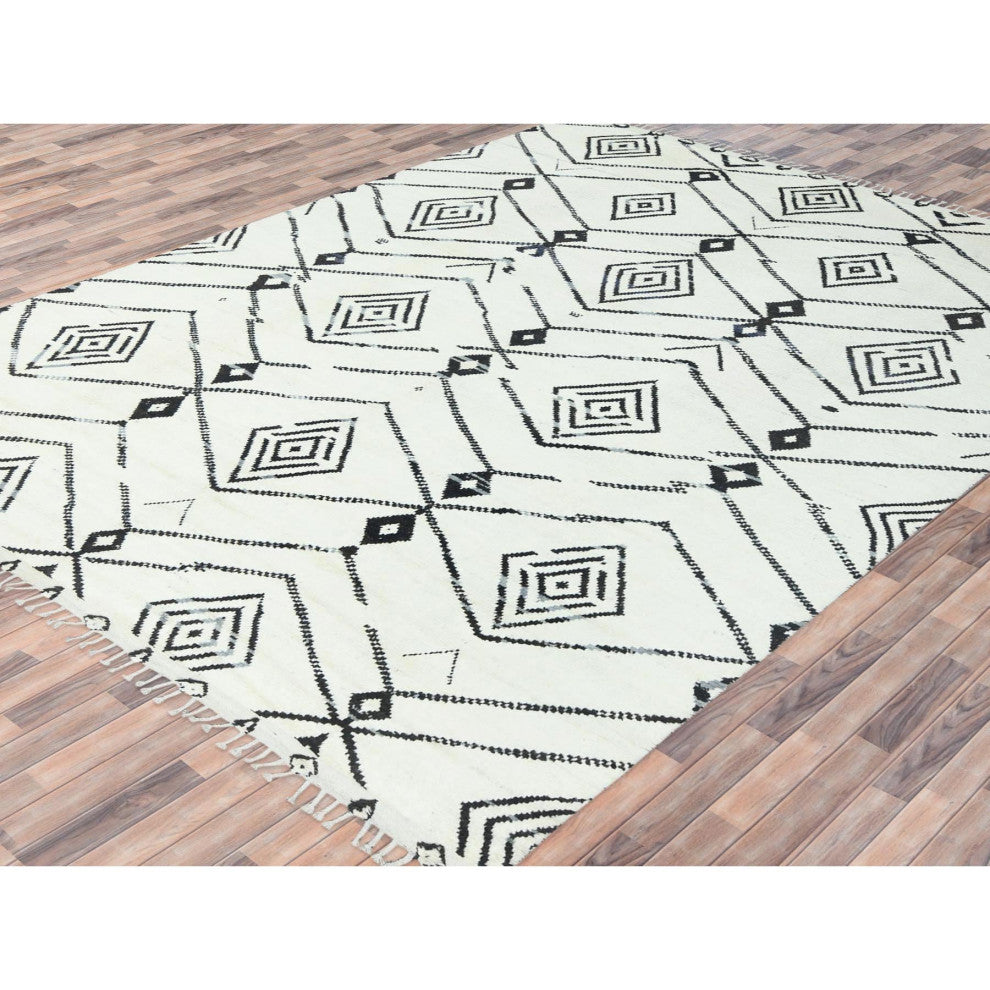 Ivory Moroccan Berber Influence Design Wool Hand Knotted Oriental Rug 10'x14'4"
