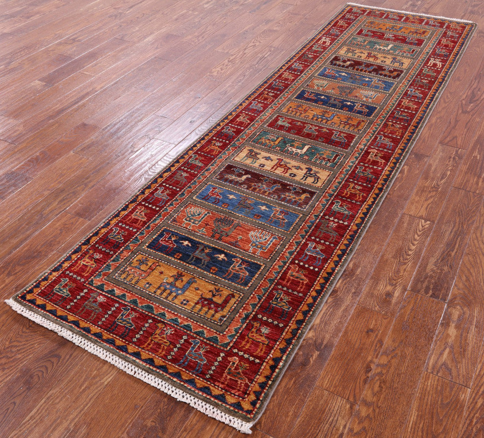 Runner Persian Gabbeh Tribal Hand Knotted Wool Rug 2' 10" X 9' 7" Q9961