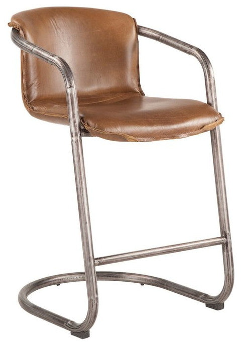 Chiavari Distressed Chestnut Leather Counter Chairs, Set of 2