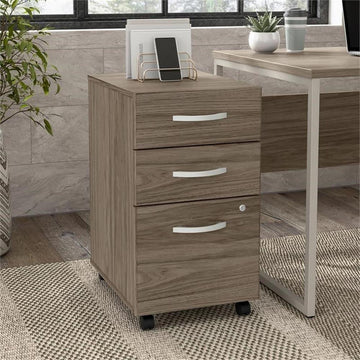 Hybrid 3 Drawer Mobile File Cabinet in Modern Hickory - Engineered Wood