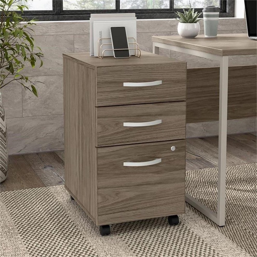 Hybrid 3 Drawer Mobile File Cabinet in Modern Hickory - Engineered Wood