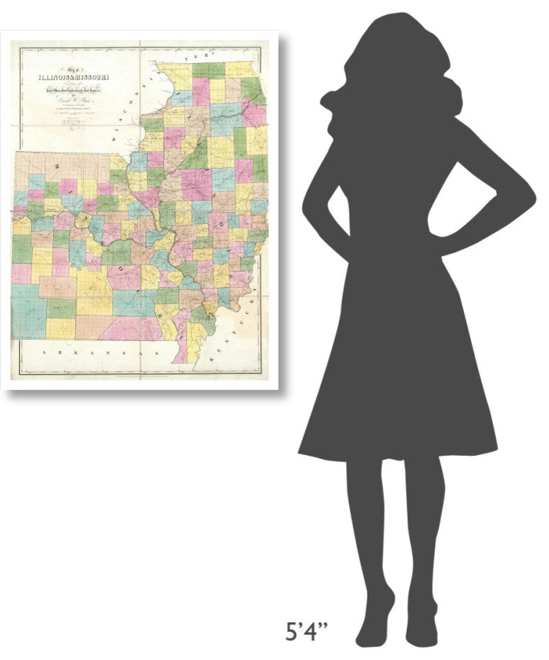 "Map of Illinois & Missouri, 1839" Digital Paper Print by David H. Burr, 29"x38"
