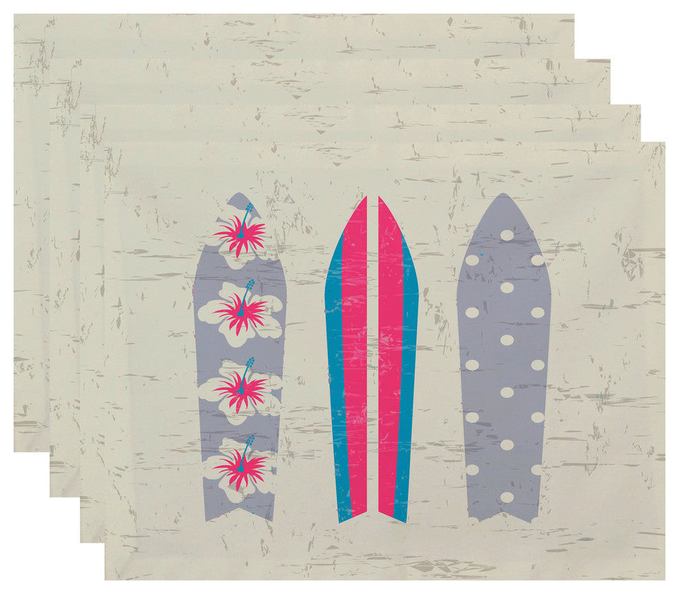 18"x14" Triple Surf, Geometric Print Pacemat, Pink, Set of 4