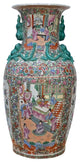 Chinese Hand Made Pink Turquoise House People Scenery Graphic Vase Hws2168