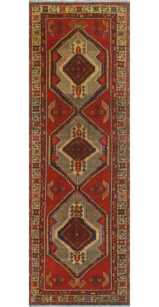 Fine Vintage Distressed Nicol Rust/Beige Runner, 3'5x10'6