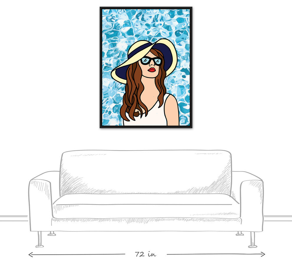 Woman At The Pool 30x40 Black Floating Framed Canvas