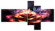 Fractal Flower Orange and Purple, Floral Art Canvas Print, 60"x32", 5 panels
