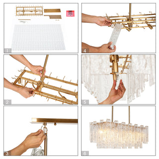 LNC Engaveric 7-Light 31" Modern Crystal Rectangle Kitchen Island Light, Brass