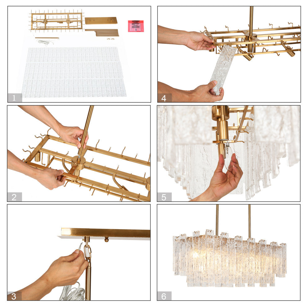 LNC Engaveric 7-Light 31" Modern Crystal Rectangle Kitchen Island Light, Brass