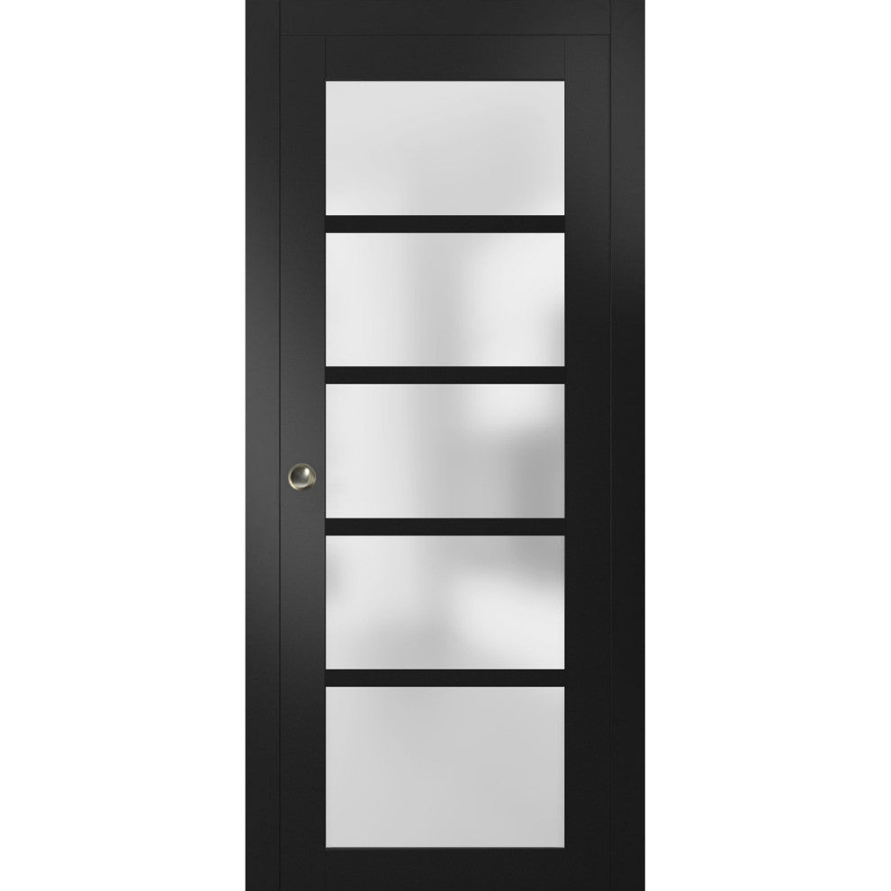 French Pocket Door 42 x 80 Frosted Glass, Quadro 4002 Matte Black